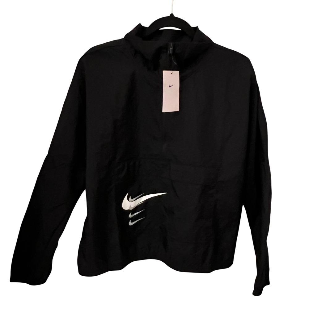 Nike NWT Running Jacket Black Lightweight Pullover Anorak Women Size Large